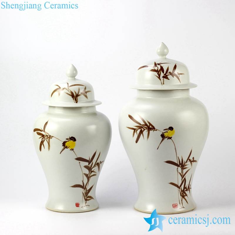  Serenity white background bird branch mark porcelain pair jar