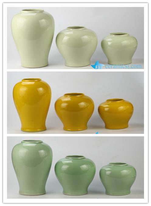  set of three solid color china urn 