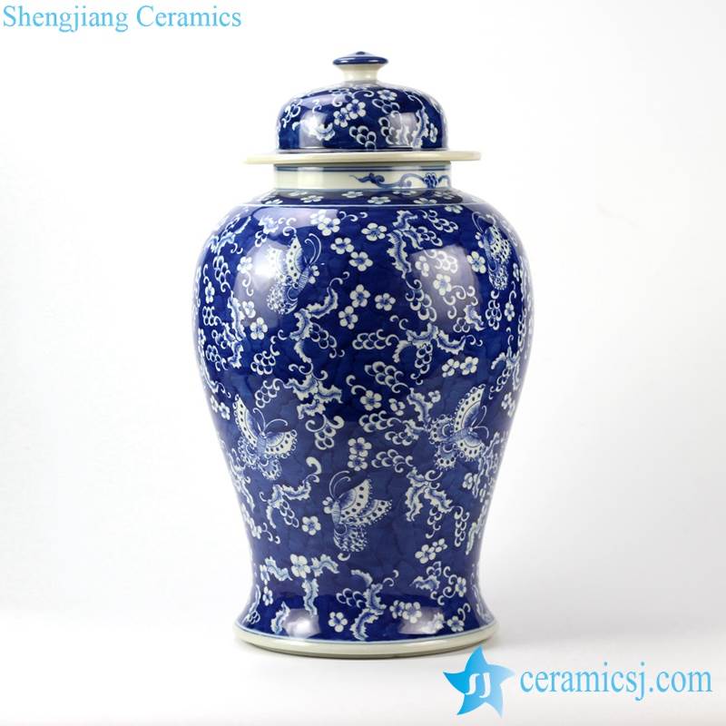   Worldwide online shopping  cobalt and white hand painted butterfly pattern ceramic ginger jar