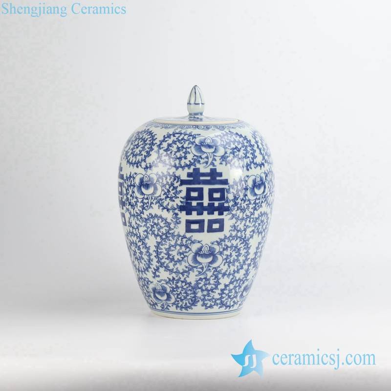 double happiness Chinese style blue and white ceramic wedding candle  jar
