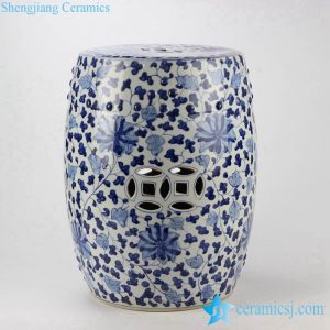 RYRJ10 Flower and branch pattern hand painting cobalt and white ceramic end table stool