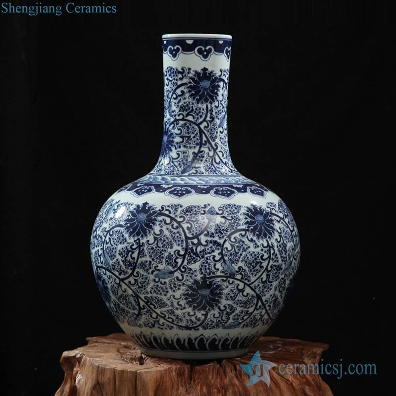 Chinese supplier blue and white floral vase ceramic material for exporting