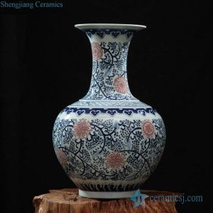 RZFQ03-C Chinese style blue and white vase with red flower pattern for export