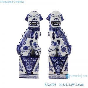 RXAT05 Blue and white color foo dogs porcelain figurine Ceramic statues