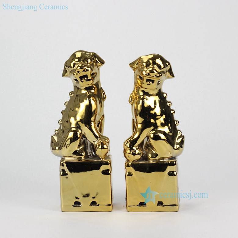 golden luxury ceramic foo dog sculpture