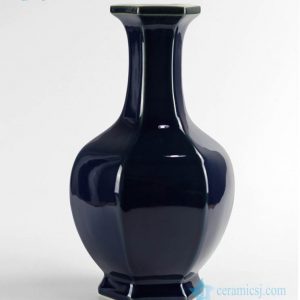 RYUU13 Deep blue smoothly glaze 6 side ceramic flower vase