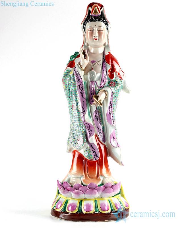 Avalokiteshvara ceramic figurine standing on the lotus throne