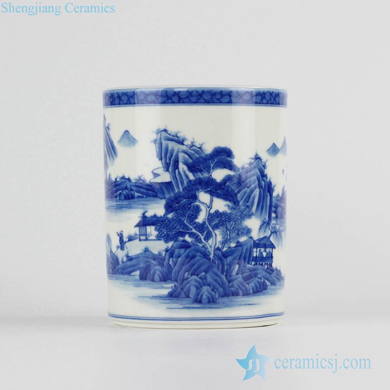 blue and white scenic design hand paint ceramic pot