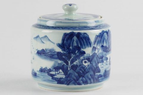 RZCC10 new arrival 2017 blue and white Asian scenic pattern ceramic grocery jar with lid
