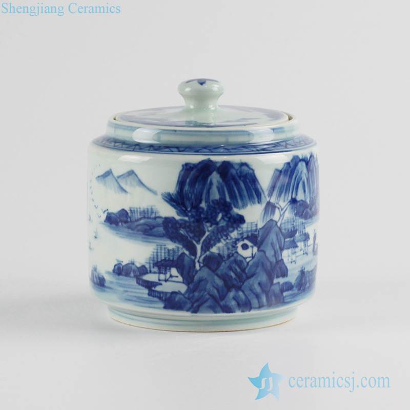 new arrival 2017 Asian scenic pattern ceramic cookie jar with lid