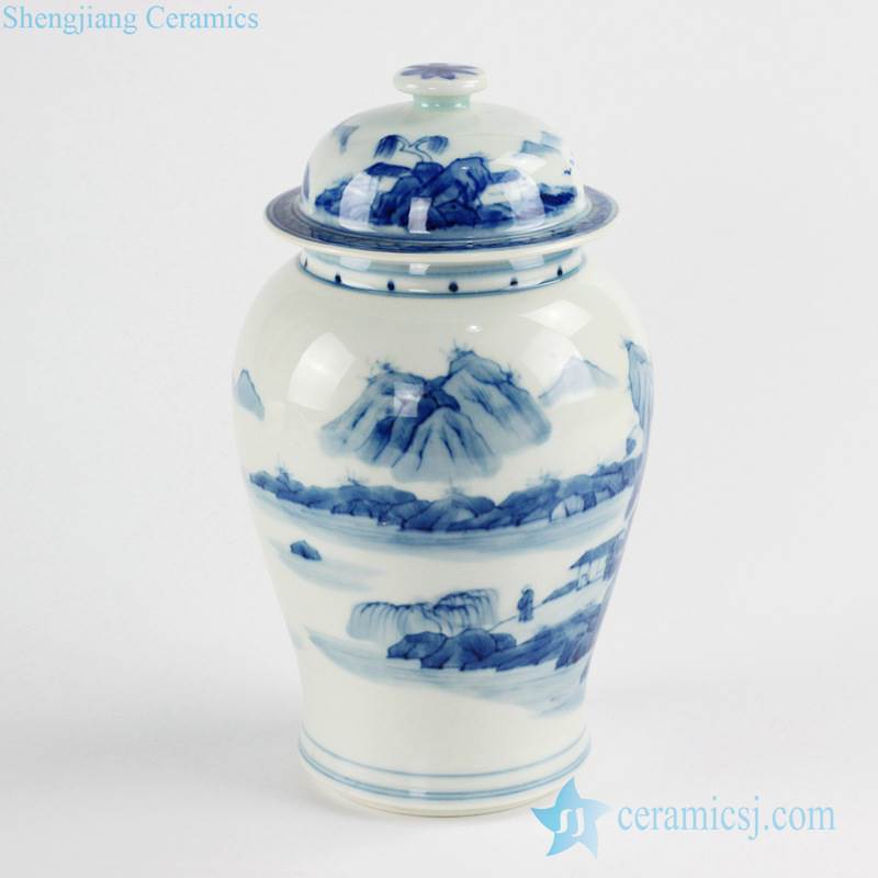  Art decor hand paint mountain and river pattern ceramic ginger jar