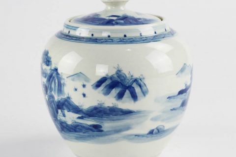 RZCC12-B Hand made hills and rivers pattern ceramic tea caddy