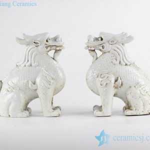RZKC04 Vintage Chinese squat ceramic kylin in pure white color