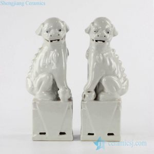 RZKC17 new arrival white glaze sitting pair foo dog ceramic figurine