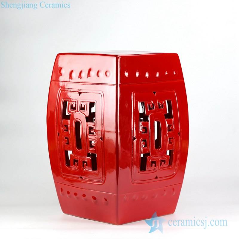  Jubilant China red color hollowed out square ceramic sitting stool for patio