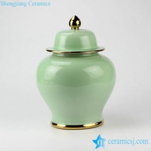 RYKB131-L Bedchamber decorative celadon glaze gold pleated line medium size ceramic ginger jar
