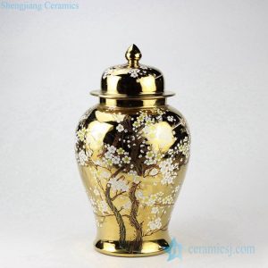 RYKB138-B Golden pleated background plum blossom pattern home decor fashion trends porcelain jar