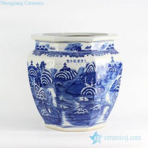 RYLU101 Qing Dynasty Kangxi emperor period antique copy hand paint blue and white porcelain large outdoor planter