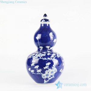 RYLU102 Dark blue color cucurbit shape winter sweet manual paint export ceramic jar