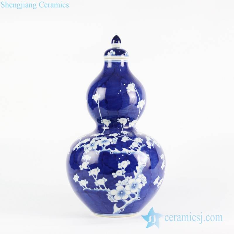  Dark blue color cucurbit shape winter sweet manual paint export ceramic jar