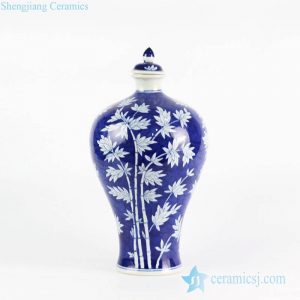 RYLU103 Bamboo pattern blue and white color hot sale item ceramic Meiping vase with lid