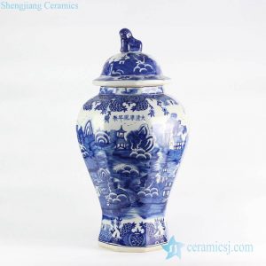 RYLU104 New arrival Kangxi period Qing Dynasty vintage style hand paint landscape pattern ceramic ginger jar with lion cap