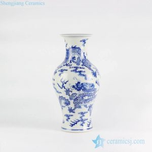 RYLU110 High value fish tail shape blue and white Jingdezhen China artist hand drawn dragon pattern porcelain vase for selling