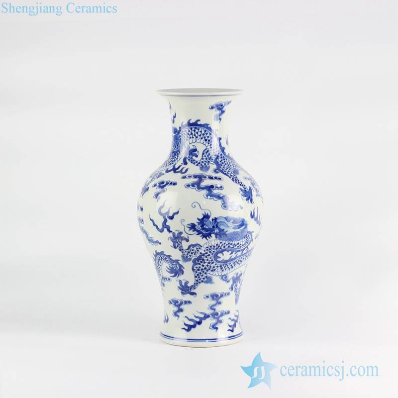 High value fish tail shape blue and white Jingdezhen China artist hand drawn dragon pattern porcelain vase for selling
