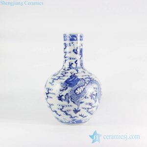 RYLU113 Globular shape long tube neck hand drawn fire dragon pattern ceramic artificial flower vase
