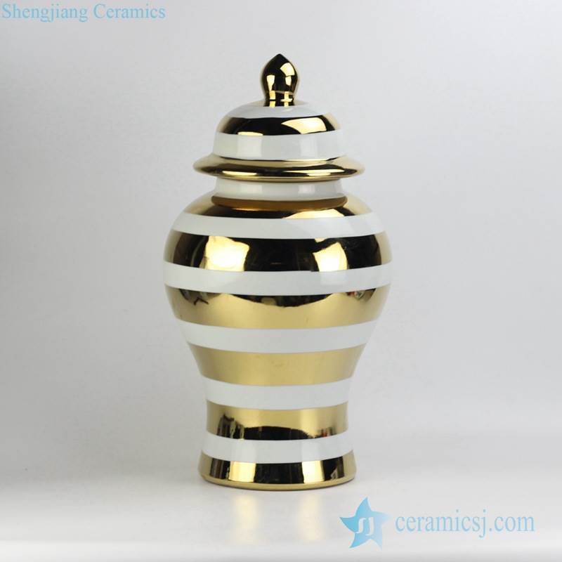 Pleated golden stripe pattern ceramic ginger jar