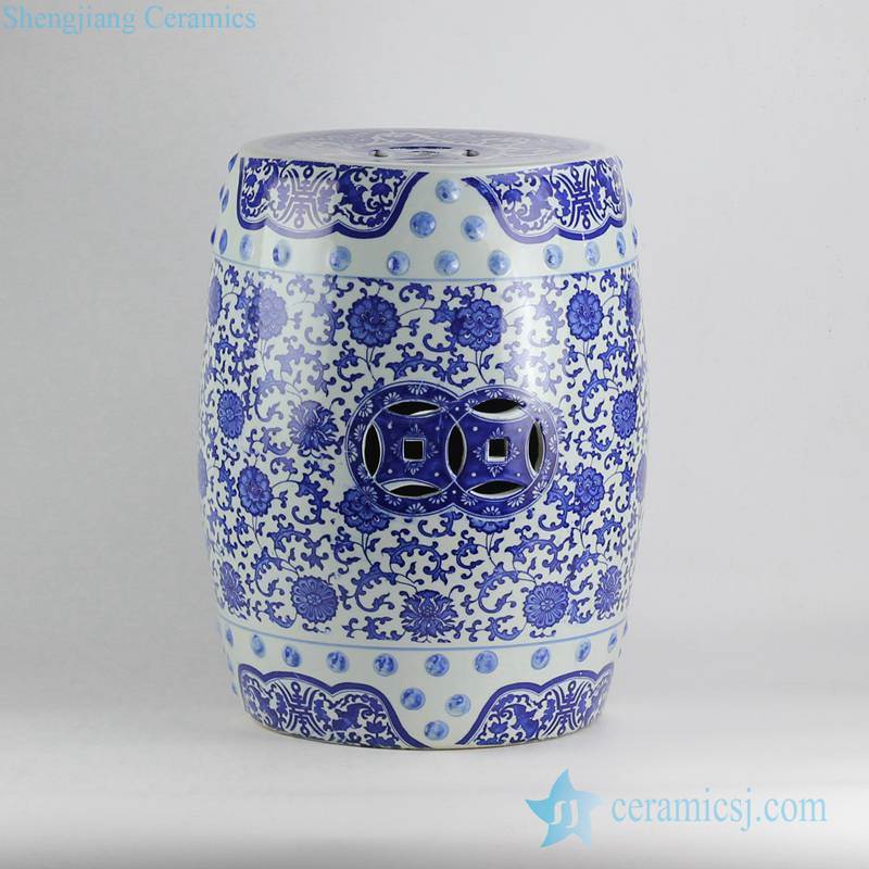 Floral pattern blue and white cheap bathroom ceramic stool 