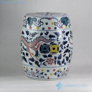 RYNQ202 Colored intersperse blue and white hand paint China dragon and phoenix pattern wedding ceramic stool