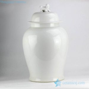 RYNQ203-B All white color porcelain jar with foo dog knob for home embellishment