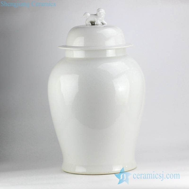  All white color porcelain jar with foo dog knob for home embellishment