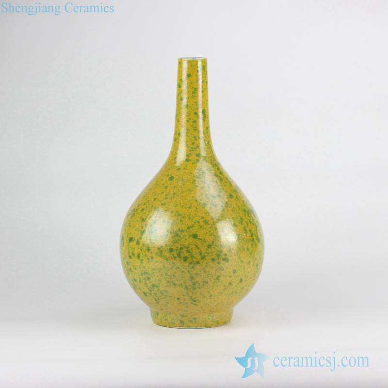 Yellow background with floating green glaze peach shape ceramic artificial flower vase