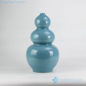 RYNQ212 Plain blue color good fortune and opportunities implied meaning ceramic gourd shape vase