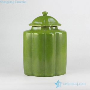 RYNQ215 Green color small crackle ceramic melon ridge jar with lid