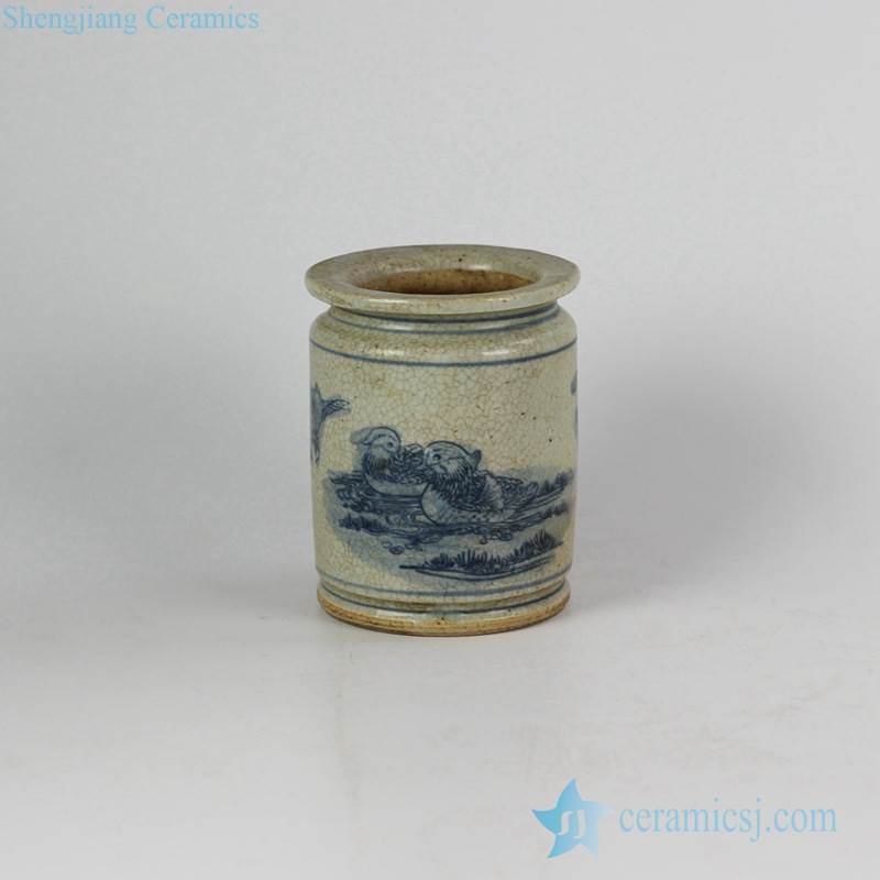 Hand paint mandarin duck crackle style retro ceramic vase