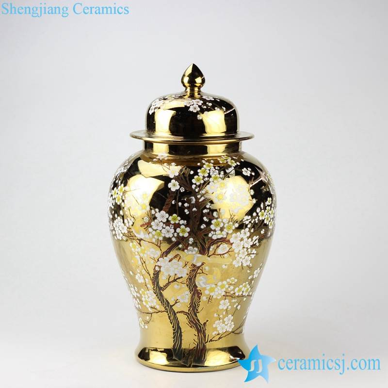 Gold background plum blossom pattern ceramic ginger jar