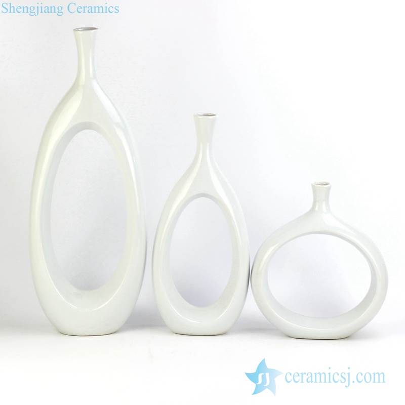 RYKB151-C/D/E       Set of  three shiny and pristine plain color  post modernity crockery vase
