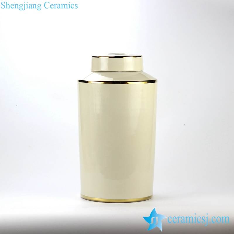 RYNQ184-D/E Plain color glossy finish golden line gilded ceramic column jar