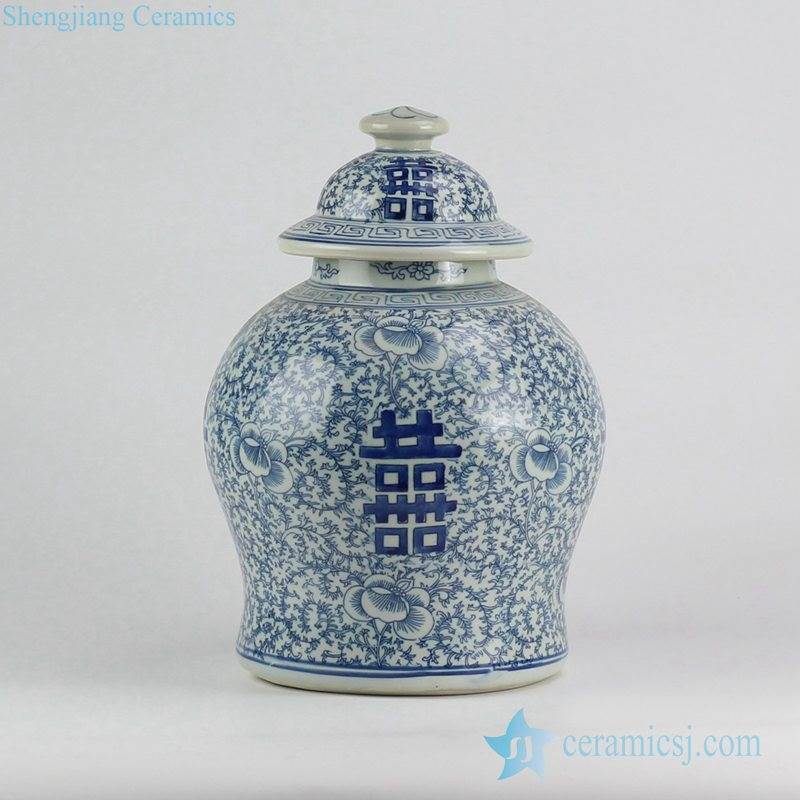  China vintage style factory outlet retail and wholesale online price blue and white double happy ceramic jar
