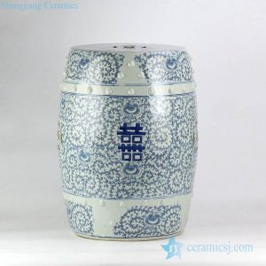 RYVM32 blue and white double happy letter Chinese wedding lawn ceramic stool