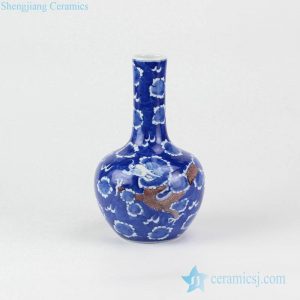 RYXN22 Cobalt blue glaze red China dragon flying through clouds pattern hand drawing porcelain vase