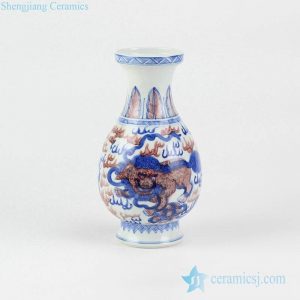 RYXN23 Discount hand paint elegant China kylin pattern blue and under glaze red porcelain vase