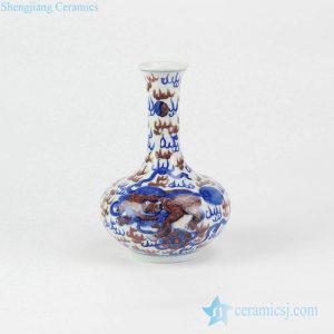 RYXN25 Home ornament blue and under glaze red Chinese fire kylin pattern porcelain vase