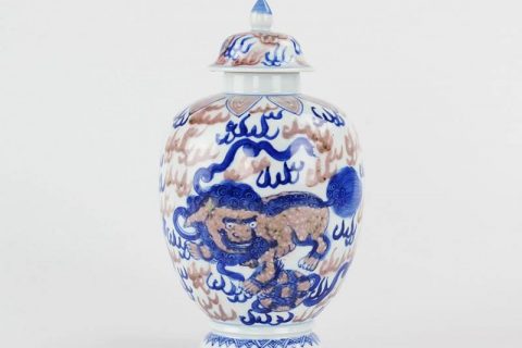RYXN29 Popular present hand paint Chinese fire kylin pattern blue and under glaze red ceramic sundry jar