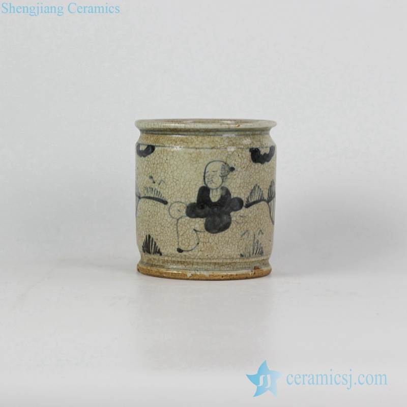 Antique design blue and white ancient Chinese folk pattern ceramic pen holder