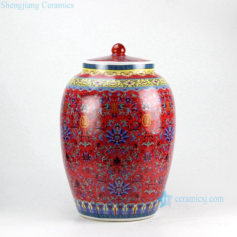 RZHA01  RZHB01      China red thousand floral pattern kitchen ceramic flour jar