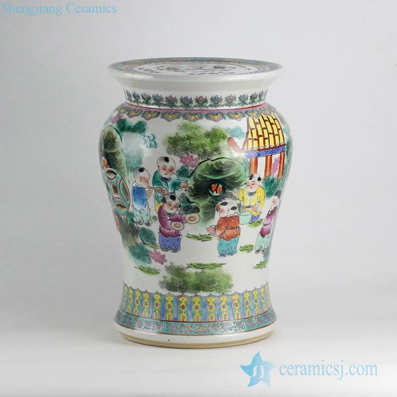 antique reproduction piece old age famille rose hand paint kids pattern porcelain jar